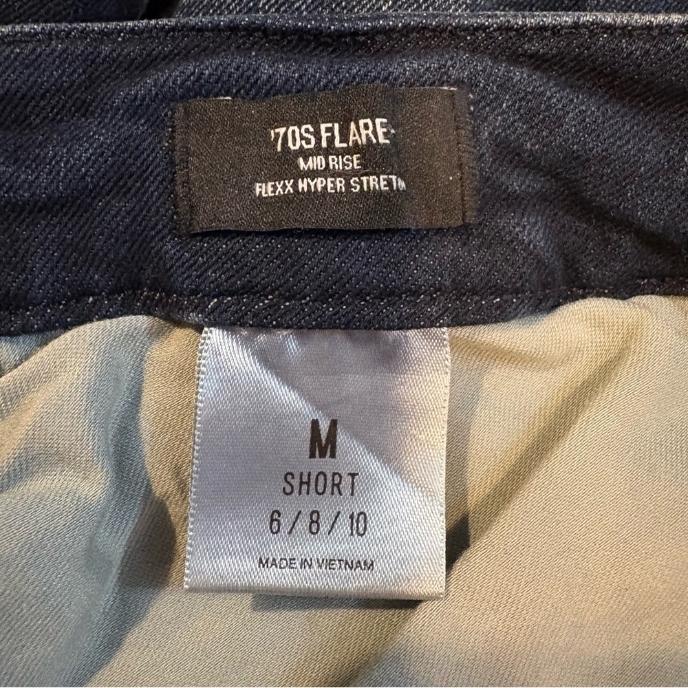 Express 70’s Flare Mid-Rise Dark Indigo Jeans - Medium Short Size 6/8/10 - Picture 4 of 10